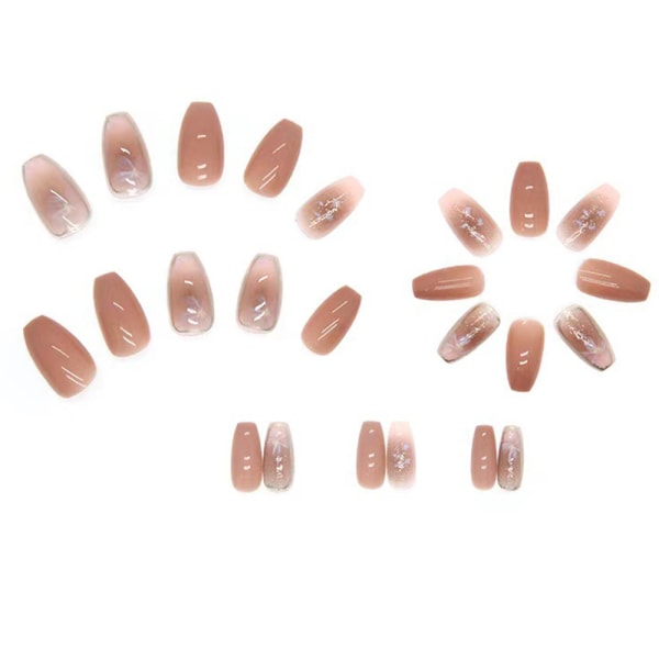 French Tip Press on Nails Medium, Fake Nails Square Falsk Pink Nails,Konstgjorda strassnaglar