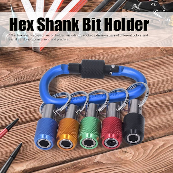 1/4 tommers sekskant skaft bittholder skrutrekker raskt bytte forlengelsesstang med 5 fargede stikkontakter
