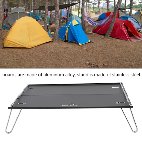 Bærbar sammenleggbart bord i aluminium og rustfritt stål, svart, for piknik, camping, reiser og fjellklatring