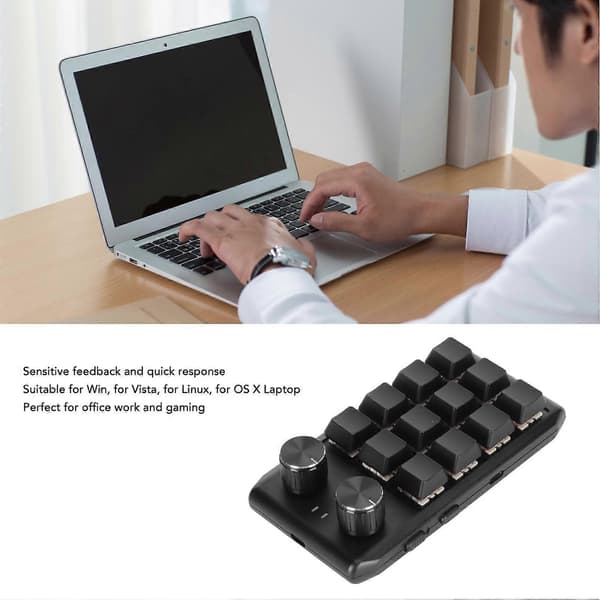 Mini-tangentbord anpassat 12 mekaniska tangenter 2 programmerbara vred makroprogrammering röd switch trådbundet multimedia-tangentbord för PC-spel