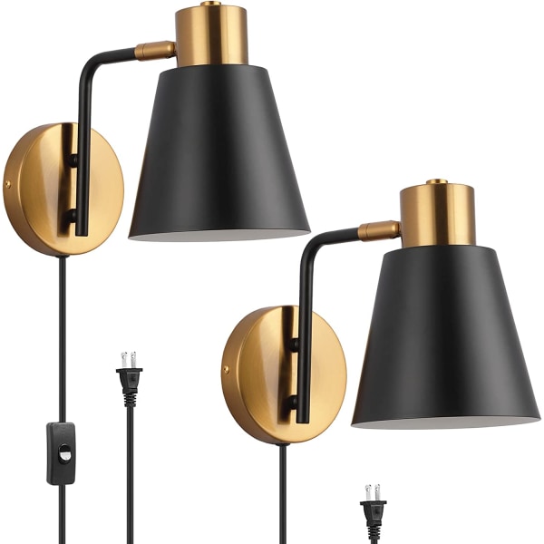 Vegglampe med støpsel, moderne roterbar vegglampe med støpsel