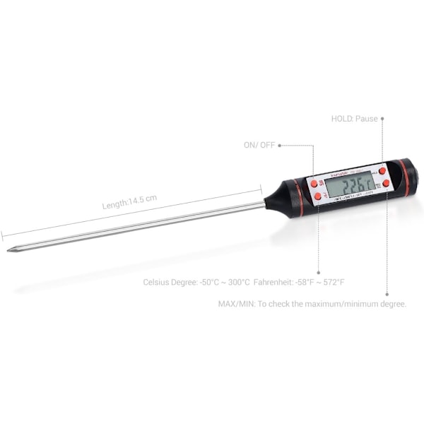 Perfekt Julstrumpa Present Till Honom Eller Henne, Lättläst Digital Termometer För Matlagning, Extra Lång Sond För Säker Hantering Och