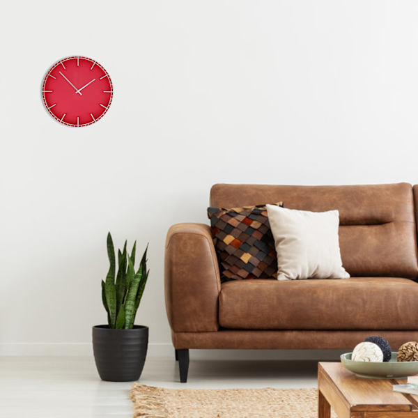 Väggklocka Tyst Förhindrar Ticking Lättläst Innovativ Modern Rund Väggklocka för Hemmakontor Kök Sovrum 5686 Silver med Röd (37,7x3cm /