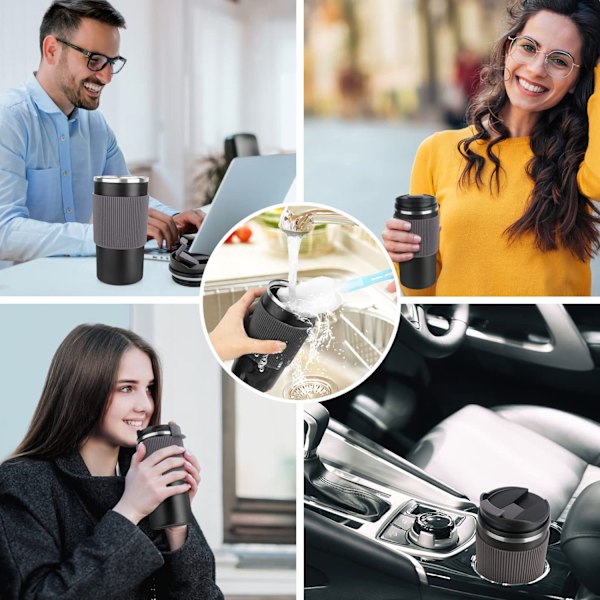 Termisk mugg - Isolerad mugg, kaffemugg att ta med sig 450 ml läcksäker resekopp kaffemugg med lock