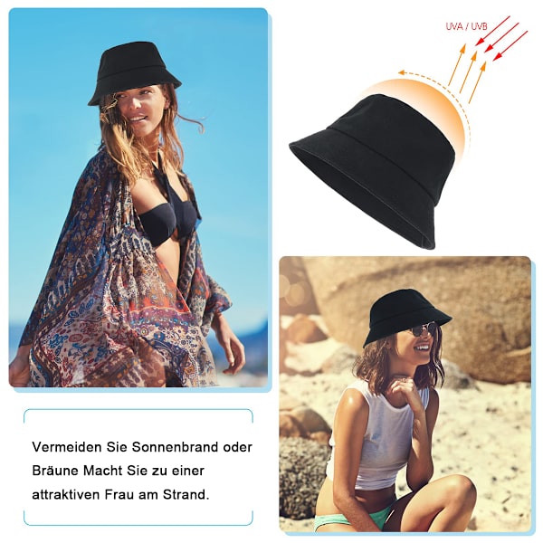 Fischerhut Dam Eimerhut Enfärgad Solskydd Bucket Hat med UV-skydd Solhatt Vit Svart Fällbar Sommar Utomhus Sporthatt Fiskehatt Herrar