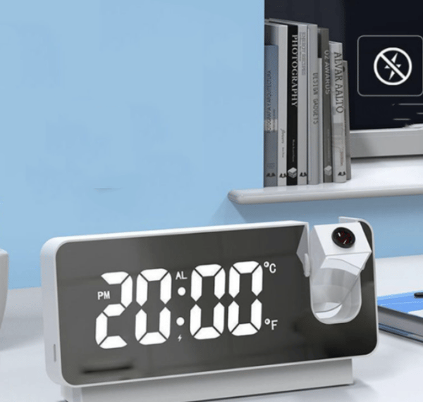 Vit projektionsväckarklocka, väckarklocka+tidsvisning, snooze, 1