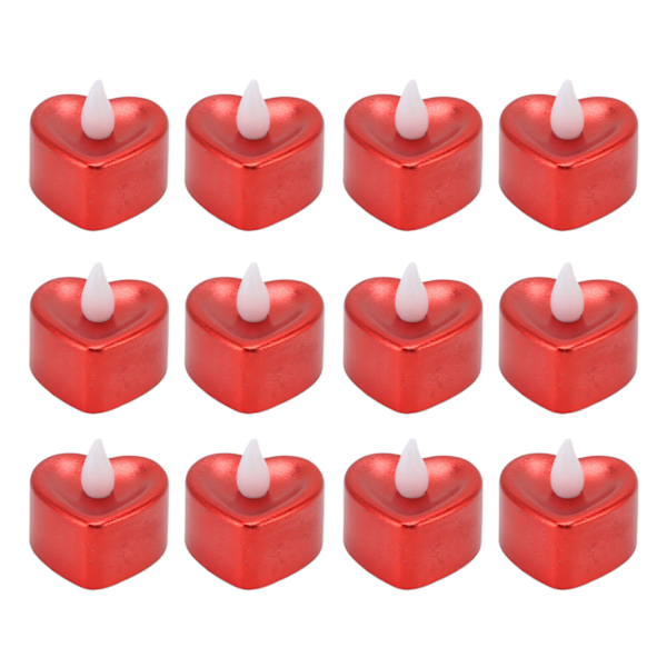 12 PCS LED Candle Lamp Heart Shape Tea Lights Ambient Props for Halloween Wedding Party Electroplated Red