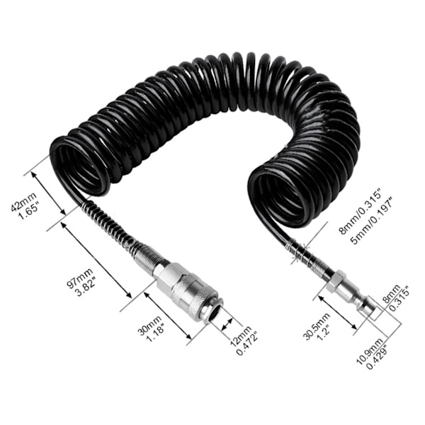 Recoil Luftledning Trycktålig Hållbar Flexibel Lättvikts Spiralformad Luftledning för Bil Motorcykel 5m/16.4ft
