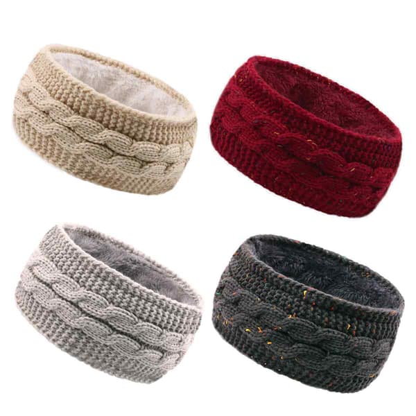 4-pack Vinterstickade Pannband Virkade Pannband Öronvärmare med Plyschfoder