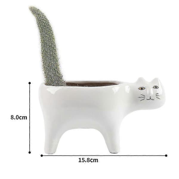 Blomkrukor Söt Katt Suckulentkruka Växtbehållare Vit + Grön 2-pack