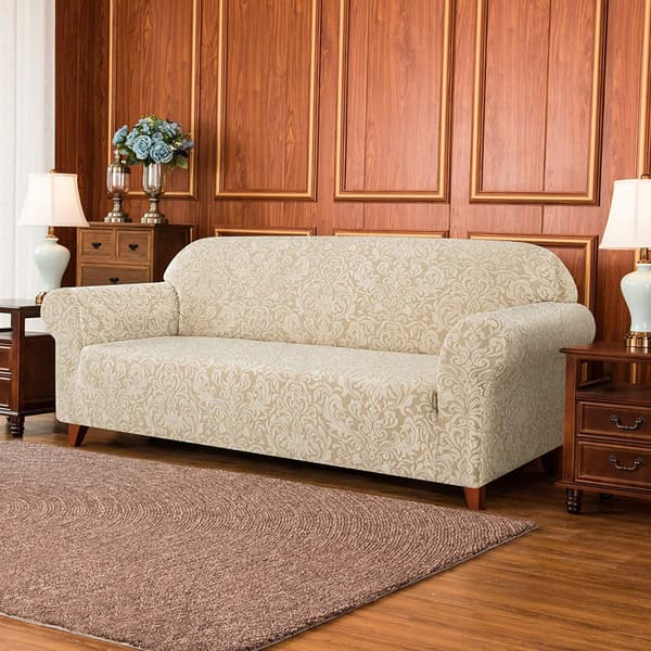 Damask sofföverdrag stretch sofföverdrag soffskydd fåtöljöverdrag elastiskt blommönster halkfritt stretchöverdrag mjukt tyg