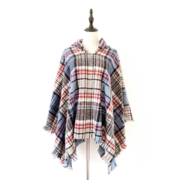 Women's Plaid Hooded Cape Shawl Blanket Poncho Hoodie Cape