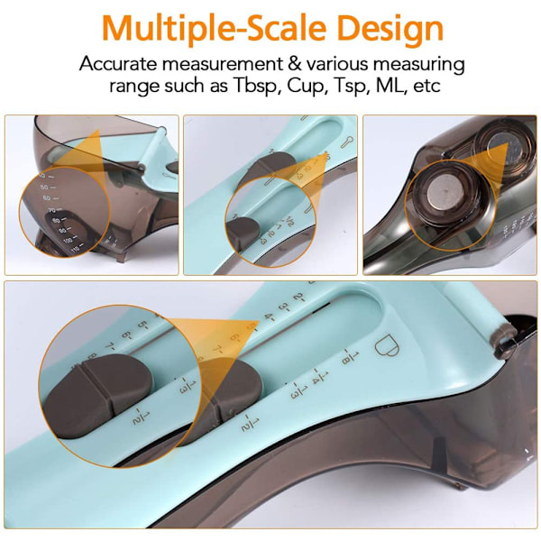 Målebegersett og måleskjeer 2 sett målebeger, justerbare måleskalaer - magnetiske teskjeer spiseskjeer for kjøkkenmatlaging baking