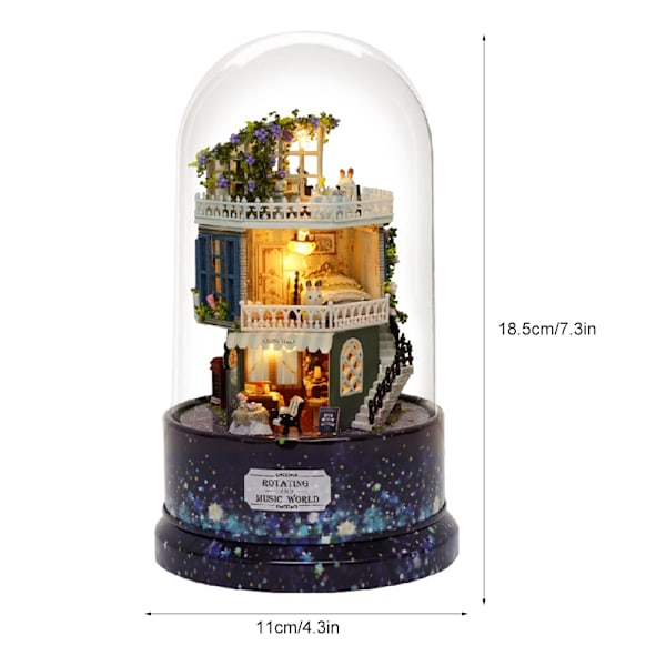 Perfekt DIY-gåva Alla hjärtans dag-present, handgjorda dockhus giftfria material, DIY miniatyrdockhus-kit med LED-ljus musikdosa plastdammskydd,