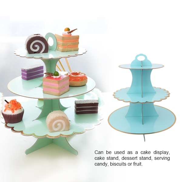 Elegant 3-vånings Cupcake-ställ, Återanvändbart konditoriställ för födelsedagsbröllop, Dekorativt dessertställ i kartong med klassiskt blommönster