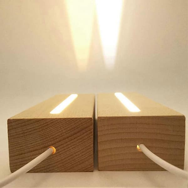 Rektangulär Ljusbas i Trä, LED-Displaybas i Trä Sockel Lampa Stativ För Akryl, Kristall, Nig