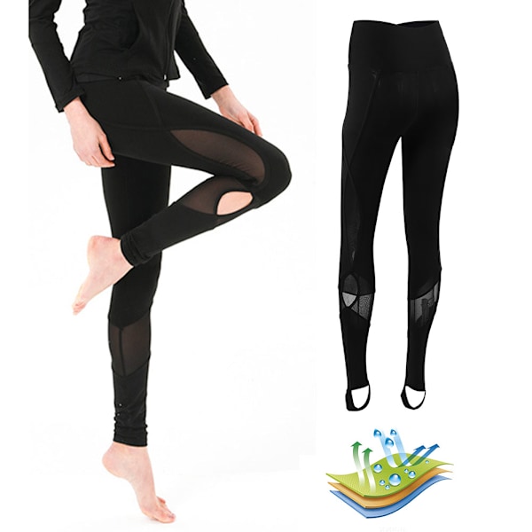 Sportyoga Byxor för Kvinnor, Hög Elastisk Fitness Slim Mesh Byxor (L)