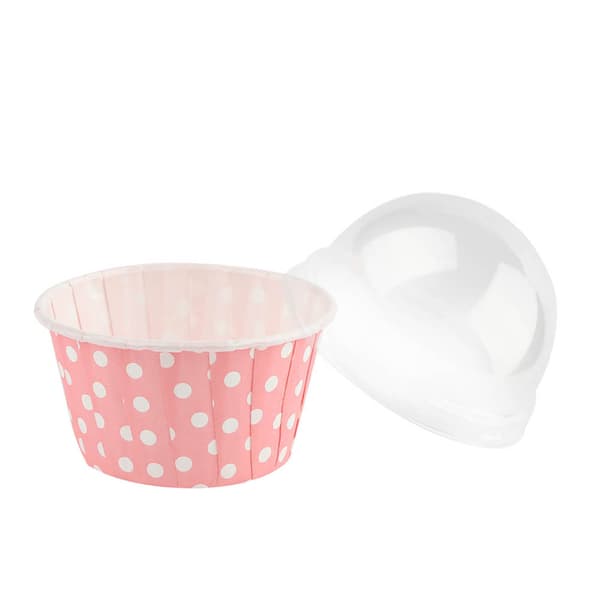 100 st Mini Cupcake Formar Papper Runda Kakformar Muffinsformar med Lock, Rosa