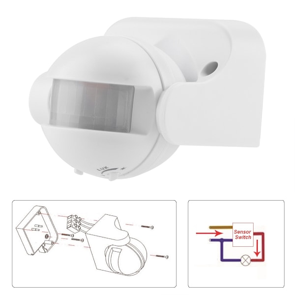 AC110-240V 10A Vinkeljusterbar Automatisk Infraröd Sensor Mänsklig Kropp Induktion Switch