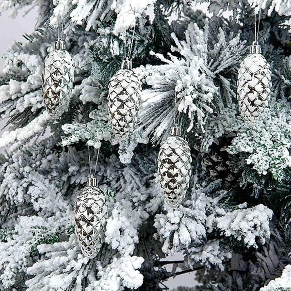Sæt med 4 juletræspynt, 10 cm kogle-ornamenter – Sølv Silver