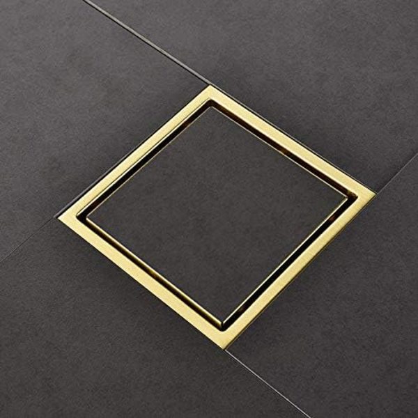 Brushed Gold Bruserristning Afvandingsrist Kvadratisk 15x15cm Gulvrist Gulvrist Med Gulvristdæksel, Messing Deodoriserende Kerne