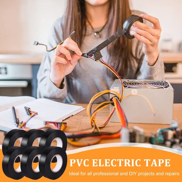 6 stk. Sort PVC Elektrisk Isoleringstape - 16mm