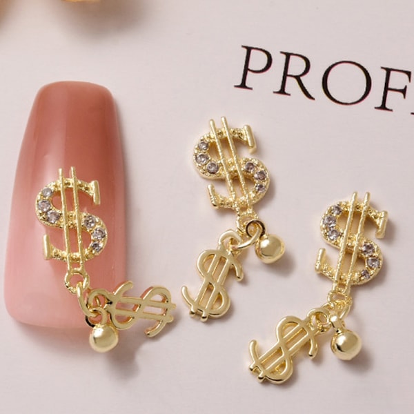 16 st guld dollartecken nagelcharms legering strass för naglar pengar tecken 3d nagelcharms för nagelkonst 3d pengar charms nageldesign