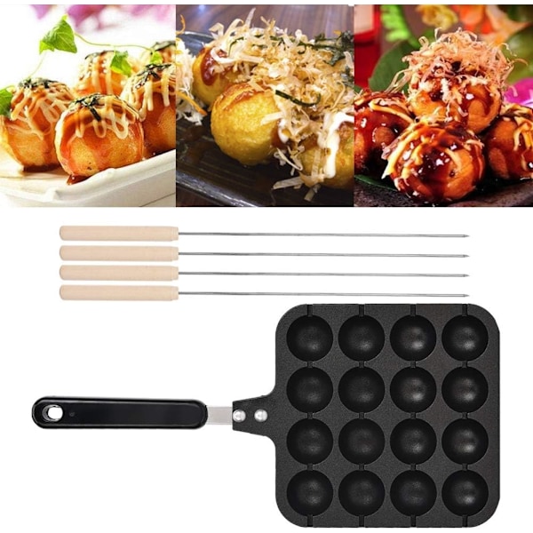 Enkel Takoyaki & Pannkaksperfektion, 16-Håls Non-Stick Takoyakipanna i Gjuten Aluminium, Högkvalitativ Aluminium För Jämn Värmefördelning Och Hållbarhet