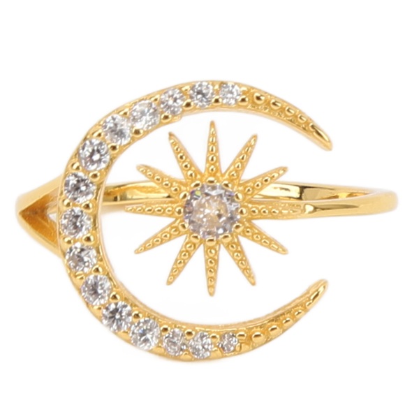 Gul kall 925 silverring dam flickor utsökt mode stil stjärna måne diamant ring smycken tillbehör