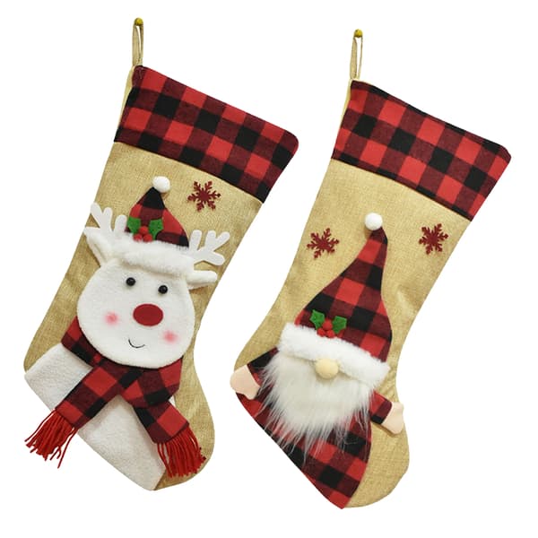 Julgransprydnader Sammet Linne 3D Tecknad Julstrumpa Deer + faceless doll
