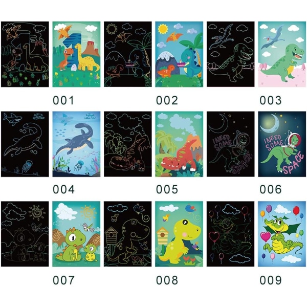 Dinosaur Scratch Artcards Set för barn - Dinosaur Scratch Paper