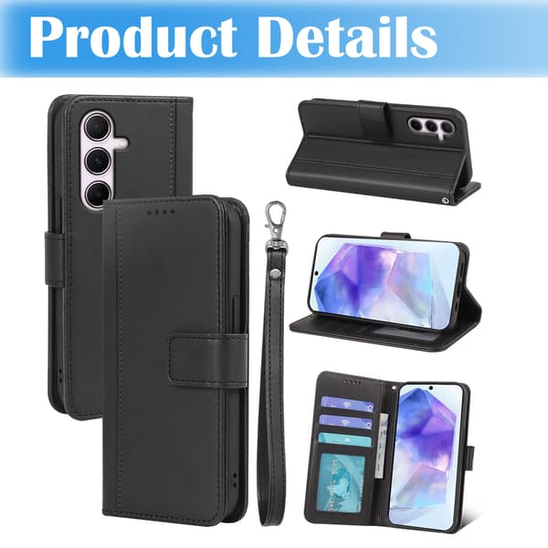 Samsung S8 Wallet Case / Læder Mobiltelefon Cover - 2 Kort + ID - SORT Sort