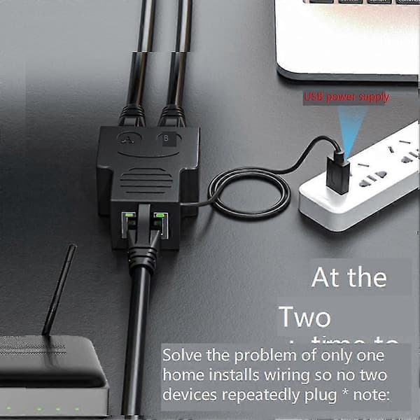 Etet Splitter 1 Til 2 Rj45 Adapter Internett Samtidig, USB Til Dobbel-Fe Rj45 Po