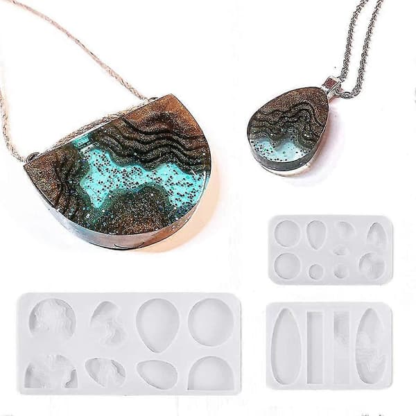 4 Pak DIY Ø Halskæde Ædelsten Vedhæng Epoxy Form Nøglering Vedhæng Resin Silikone Form