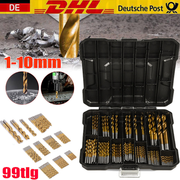 99X Titan HSS Spiralborer Stålborsett Verktøysett Metallborer 1-10mm DE