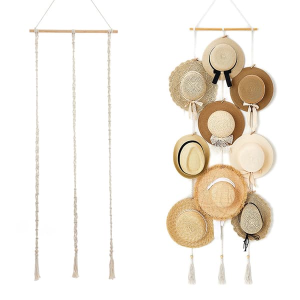 Boho Chic Macrame Hatteholdere, Stor Hængende Størrelse Dekorativ Kasket Holder Til Bred Anvendelse Og Nem Installation