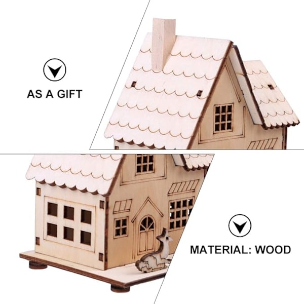 DIY Julby med Trähus, Lysande Timmerstuga Dekoration Kompakt Storlek Perfekt Gåva, Kyrka i Bondgårdsstil Varmt Ljus Dekor För Kvinnor Och