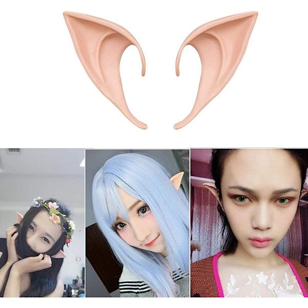Återanvändbara Tvättbara Cosplay Älv Pixie Alv Öron, Lättburna Mjuka Spetsiga Öron, Perfekt för Halloween Jul Kostymtillbehör,