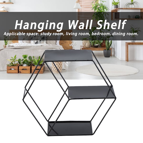 Hexagonhyllor Enkla Smidesjärn Hexagon Sovrum Vardagsrum Kontor Vägg Hylla DekorationSvart