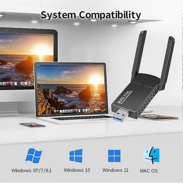 5g Usb Wifi -sovitin 1300mbps Sovitin Gigabit Etet Le 2.4g5ghz 802.11ac Mini Kannettava Wi-fi