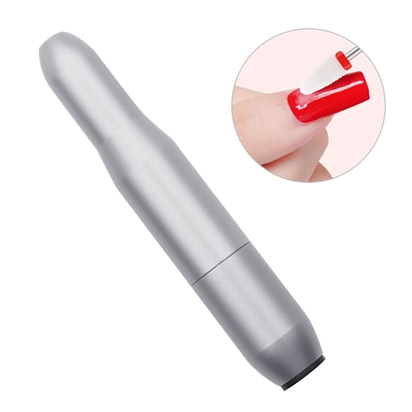 Elektrisk Nagelfilmaskin Bärbar USB Nagelfil Slipningsborrmaskin med Keramisk Metall Slipningshuvud Grå