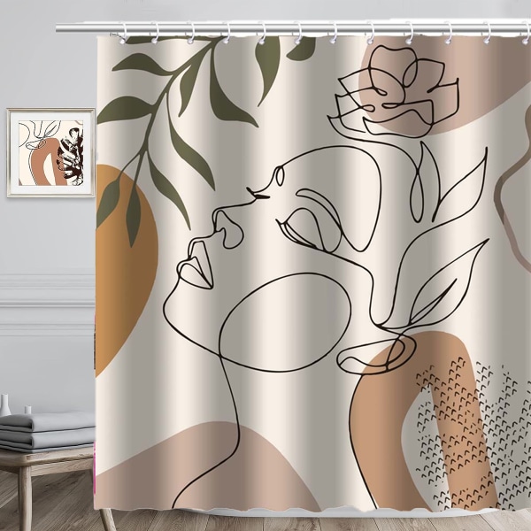 Abstrakt Kvinne Dusjforheng Moderne Boho Mid Century