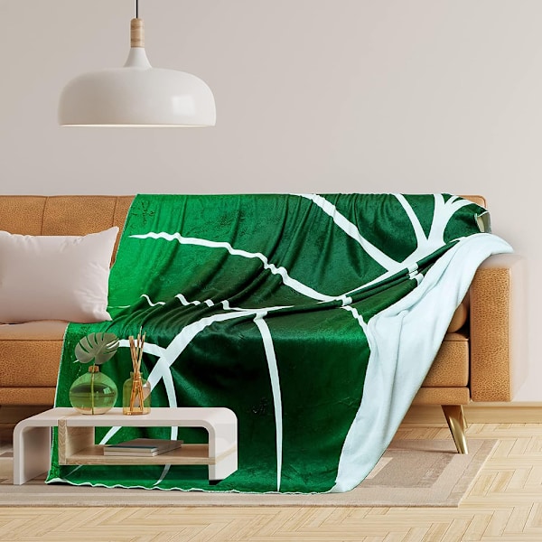 Kastteppe for sofa, grønt bladformet, supermyk plysjflanell, komfortabel, tykke tepper og pledd, dekorativt for sofa, seng, 150 x 220 cm