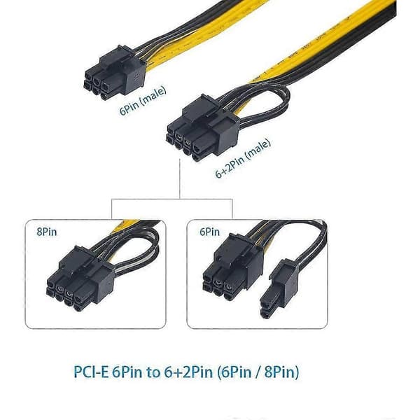 6 stk. 16awg 6-pin PCI-e til 8-pin (6+2) PCI-e (hann til hann) GPU-strømkabel for server for grafikk