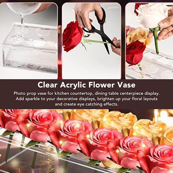Tålig Klar Akrylvas, Modern Blomsterarrangemang Rektangulär Dekoration för Matbord, Bred Användning i Hem och Kontor (Transparent)