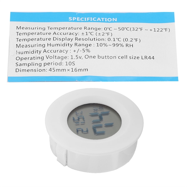 Mini Digital LCD Termometer Rund Form Temperatur for Innendørs Reptilkjæledyr (Hvit)