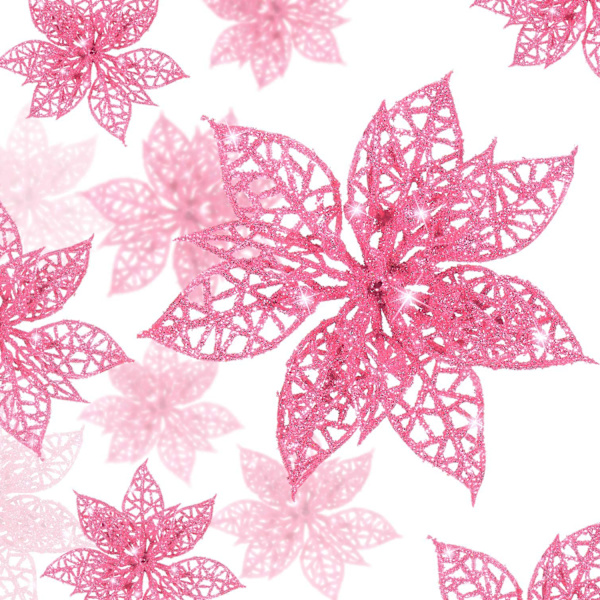 24 stk. Glitter Julestjerne Juletrepynt Juleblomstdekorasjon