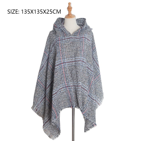 Women's Plaid Hooded Cape Shawl Blanket Poncho Hoodie Cape