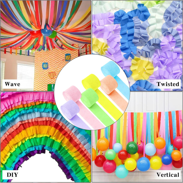 Krepppapir-streamer 6 ruller, 6 fargerike feststreamer-poser