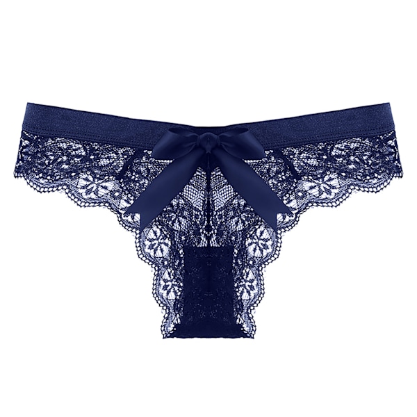Navy Blå S Truser Bomulls-T-truser Sømløse Intimtøy Lav Midje Transparent Utskjæring Sløyfe Lace Thong